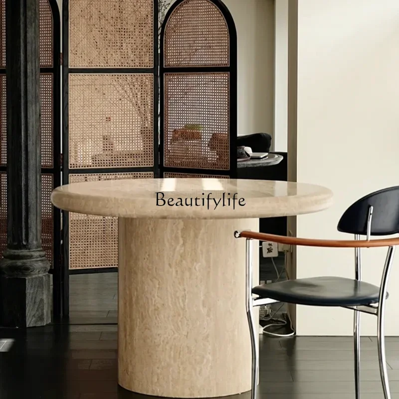 

ls 18Natural travertine round dining table wabi sabi wind medieval retro stone table