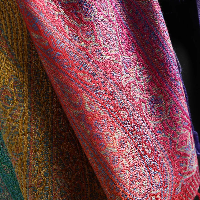 Four Seasons Elegant Paisley Jacquard Scarf with Gradient Colors and Tassels - Perfect for Mardi Gras, Beach, and Casual Wear