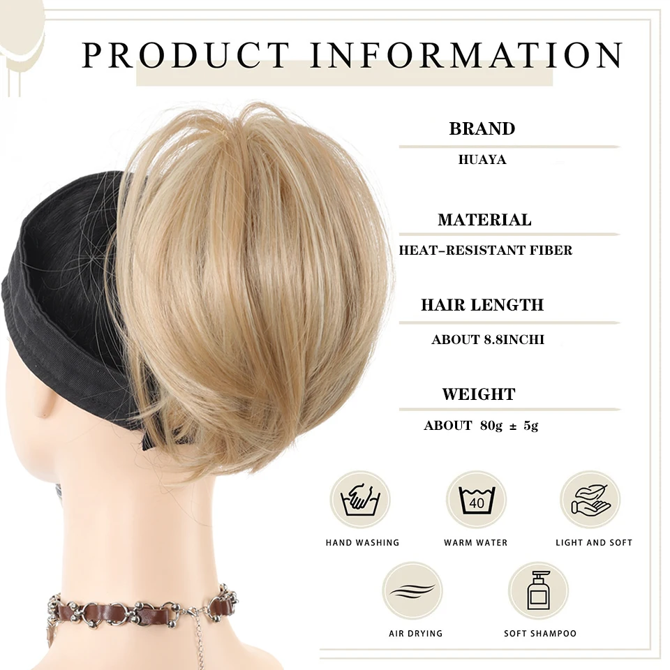 합성 클로 클립 포니테일 헤어 익스텐션, 엉킨 짧은 스트레이트 포니테일, 금발 갈색, 열에 강한 포니테일 가발