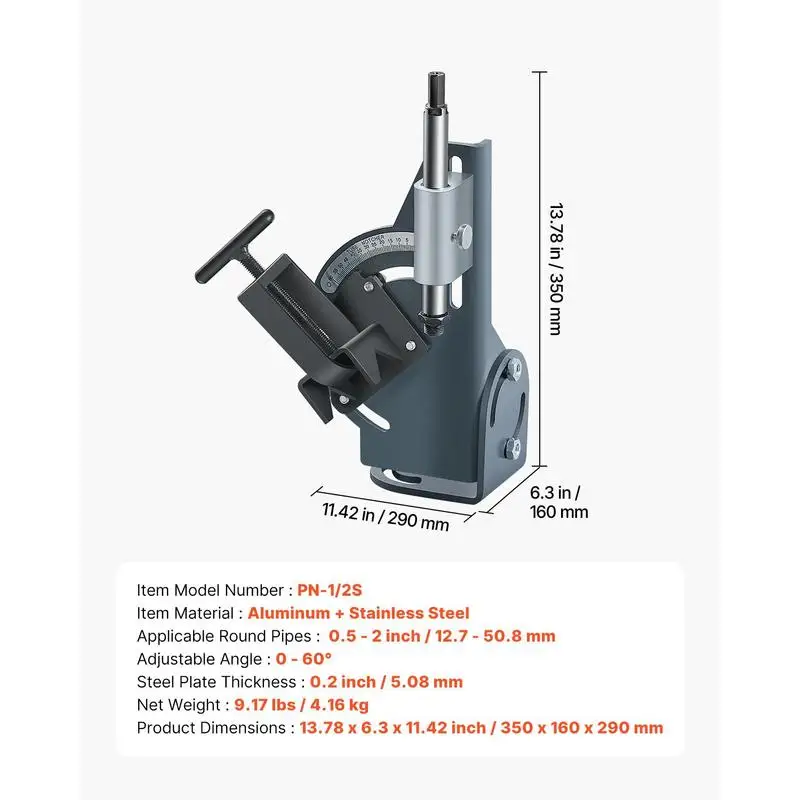 Tubing Cutter 0.5-2 inch Tube Hole Saw Guide For Repair Workshops, DIY Projects, Metal Processing, 0-60 Degree Adjustable Angle Sturdy Steel Construction Heavy Duty Industrial Tool view 2