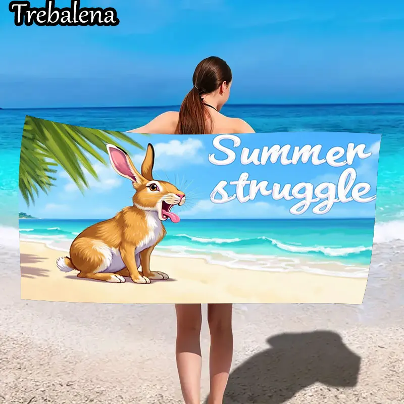

30*60inch Ultra-Soft Beach Towel with Summer Struggle Bunny Beach Scene Towel