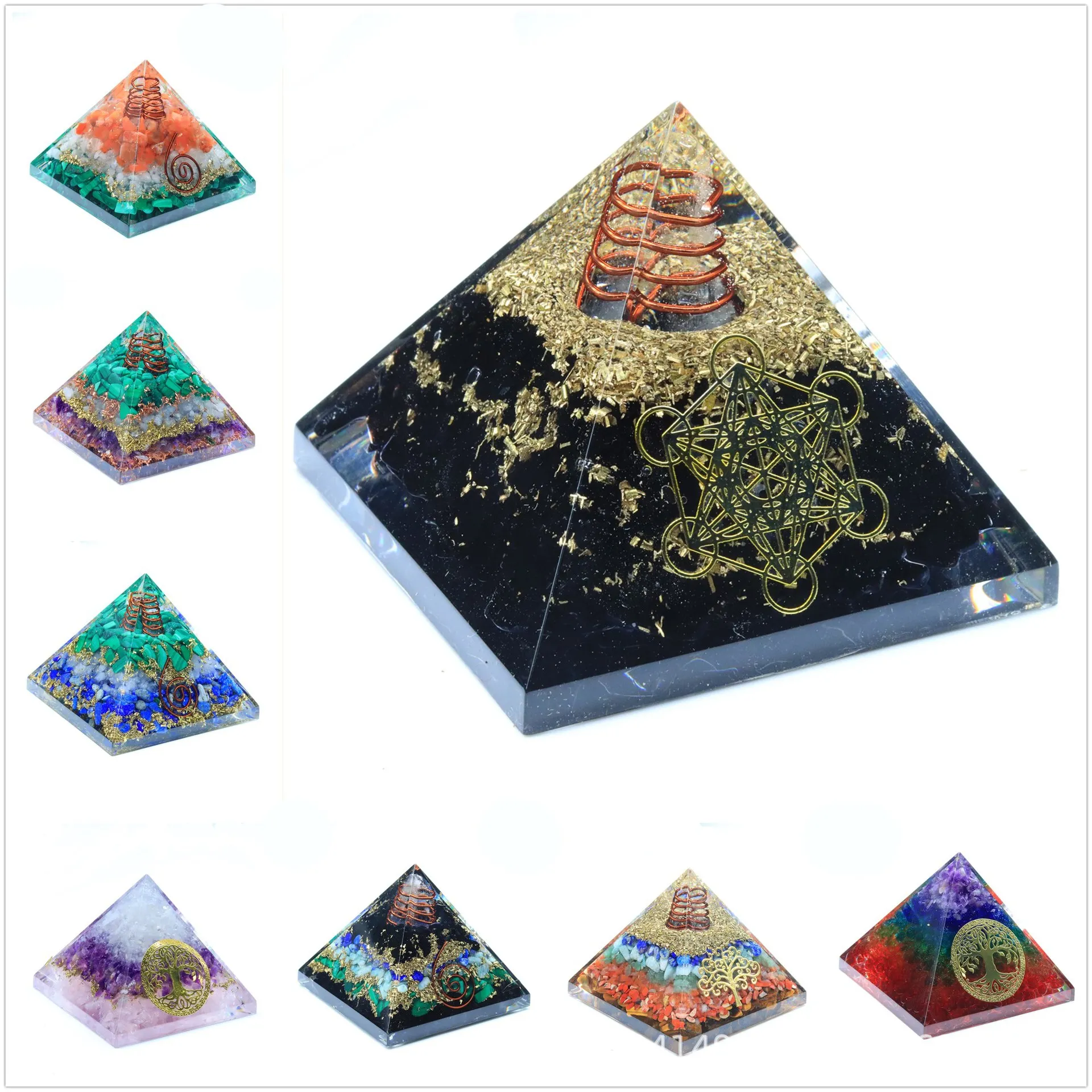 7 Chakras Natural Crystal Crushed Stone Oganite Pyramid Crafts Home Decor Reiki Mineral Crystal Agate Pyramid Meditation Tools 