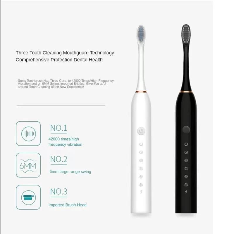 Sonic Electric Toothbrush Smart Timing Tooth Brush Teeth Whitening Fast USB Rechargeable Toothbrush Replacement Head Clean