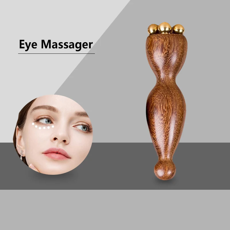 

1 шт., медный инструмент для массажа лица с ручкой из сандалового дерева для увеличения объема глаз, уменьшения темных кругов, щетка для меридиана лица