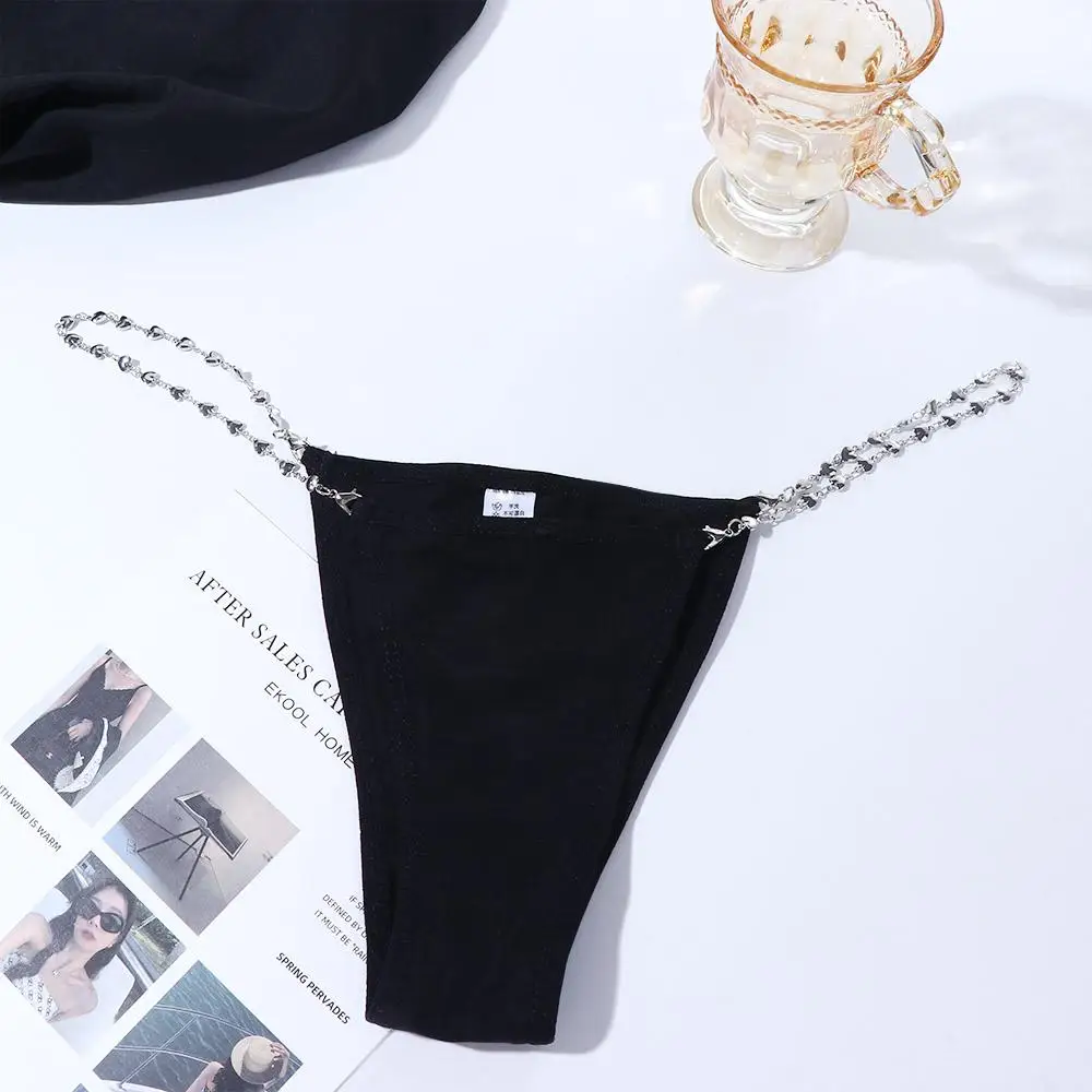 Girl Bandage Hollow Bikini Chain Decoration Metal Chain Briefs See-through Thong Women Intimates Sexy Panties