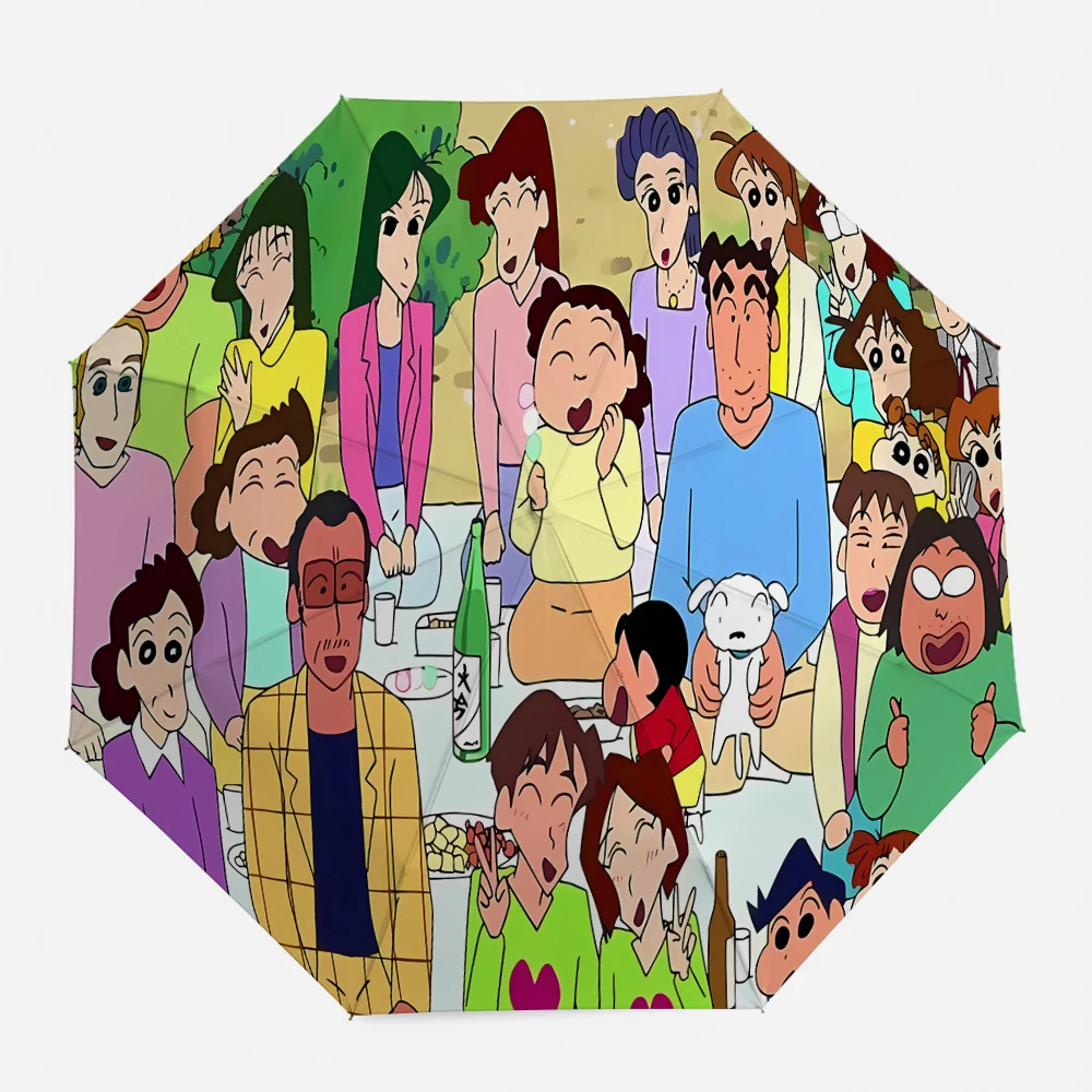

Crayon Shin-chan Vibrant Character Collage Party Scene Print Folding Umbrella - Featuring Shinnosuke, Misae, Hiroshi, Shiro & Fr