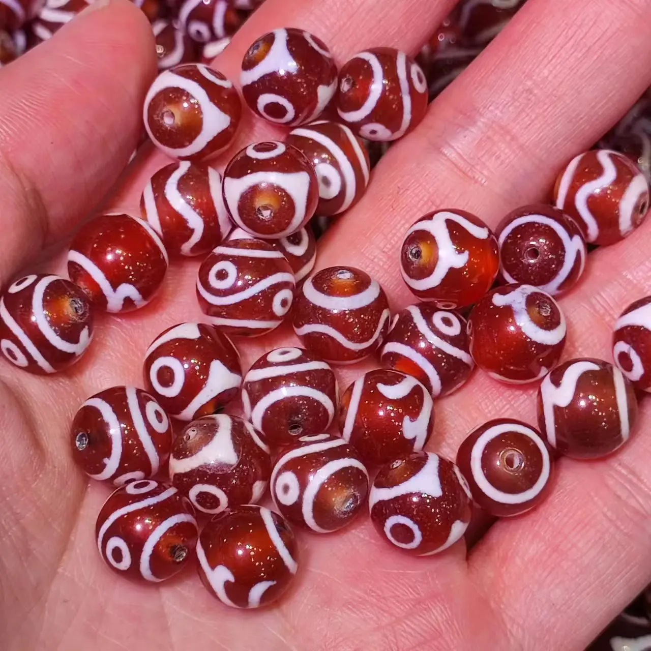 100pcs/lot natural multi-pattern old agate dzi wholesale red round Prayer beads Weathering lines 10mm Accessories jewelry diy