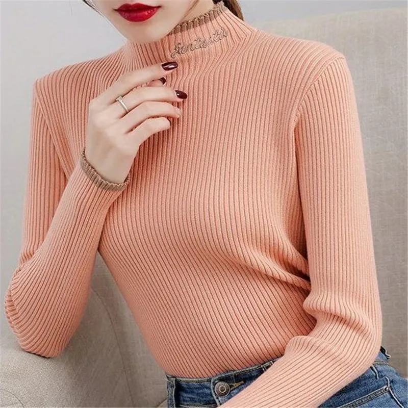 Semi-turtle nNeck Women's Bottoming Undershirts Coat 2025 Autumn Winter New Female Knitwear Fashion Jacket With Slim Sweater.