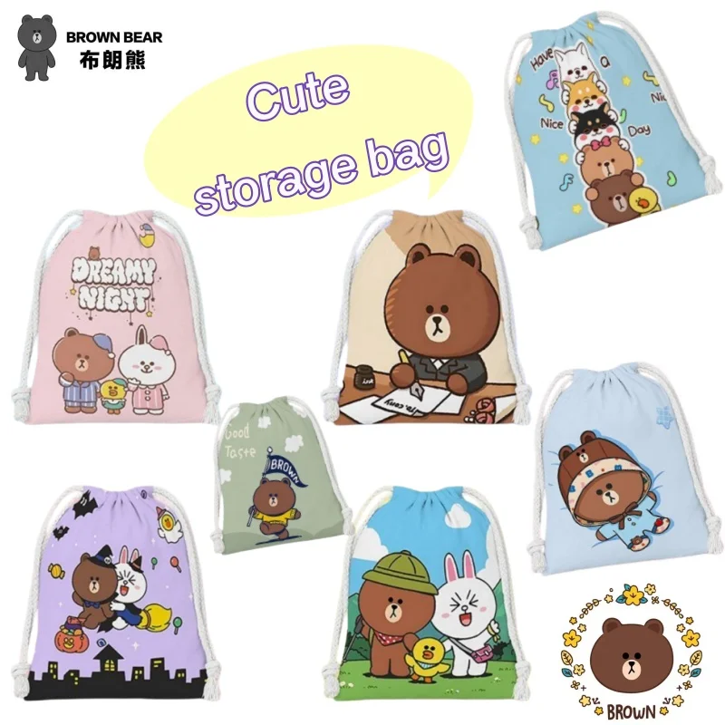 Bolsa con Cordón para Almacenamiento de Cosméticos y Artículos Diversos, Diseño Creativo y Lindo de Sally Choco, el Oso Marrón de Cony, Mercancía de Dibujos Animados