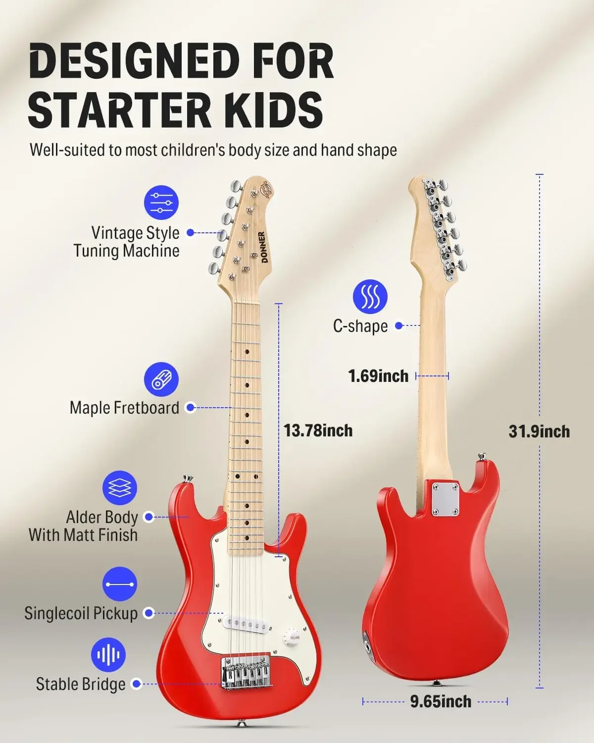 Inch Kids Electric Guitar Beginner Kits ST Style Mini Electric Guitar for Boys Girls with Amp, 600D Bag, Tuner, Picks,