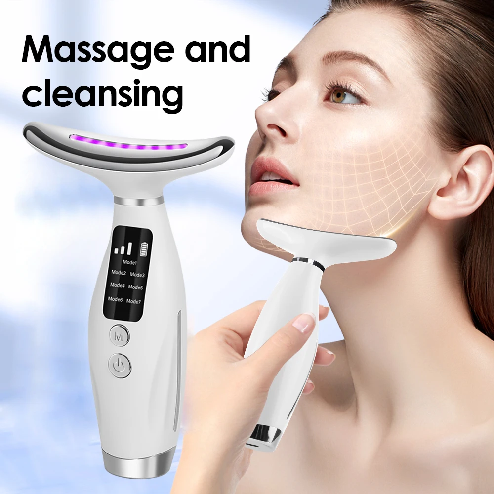 جهاز تجميل الوجه للرقبة، تدليك الاهتزاز للوجه والرقبة، جهاز تجميل للعناية بالبشرة للاستخدام المنزلي، فوتون LED، آلة شد الوجه #1