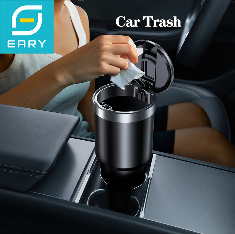 

Автомобильный мусорный бак Eary с крышкой, портативный органайзер для хранения мешков для мусора, аксессуары для салона автомобиля, подходит для более автомобильного подстаканника