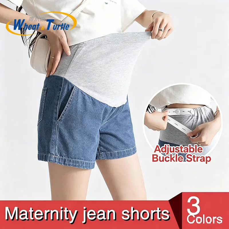 Modische Baumwoll-Umstands-Jeans-Shorts Sommer Lässiger Komfort Hohe Taille Bauchstütze Schwangerschafts-Jeans für Schwangere