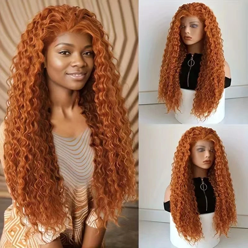 

Wig with African-style small curls, 13*4 lace front, middle parting, long curly synthetic hair, high-temperature fiber headpiece