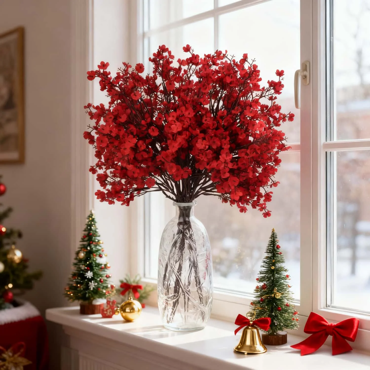 3/12 قطعة باقات جيبسوفيلا من الزهور الاصطناعية - ديكور المنزل والمكتب والحفلات - مناسبة لعيد الميلاد، ديكور زفاف السنة الجديدة بنفسك