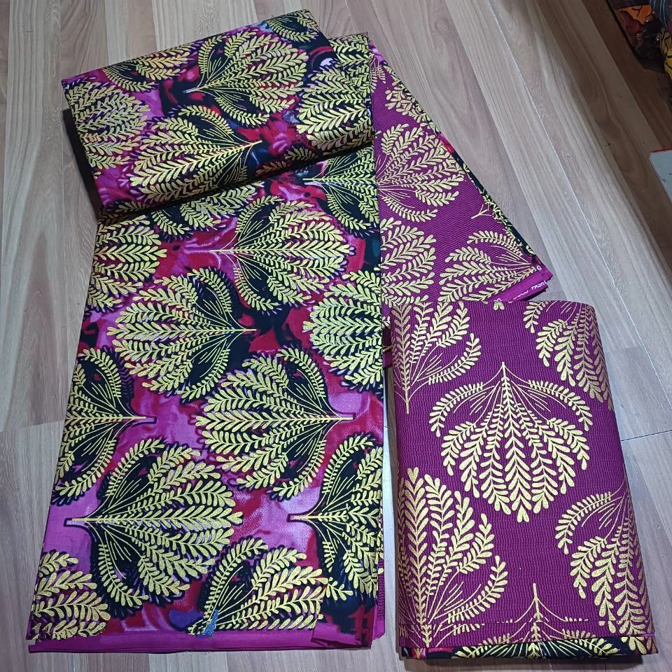 KENTE 4+2YARD 2024 Latest Design 6 Yards/lot African Fabric Gold Powder Ankara 100% Cotton Farbic For Sewing Wax Print Fabric