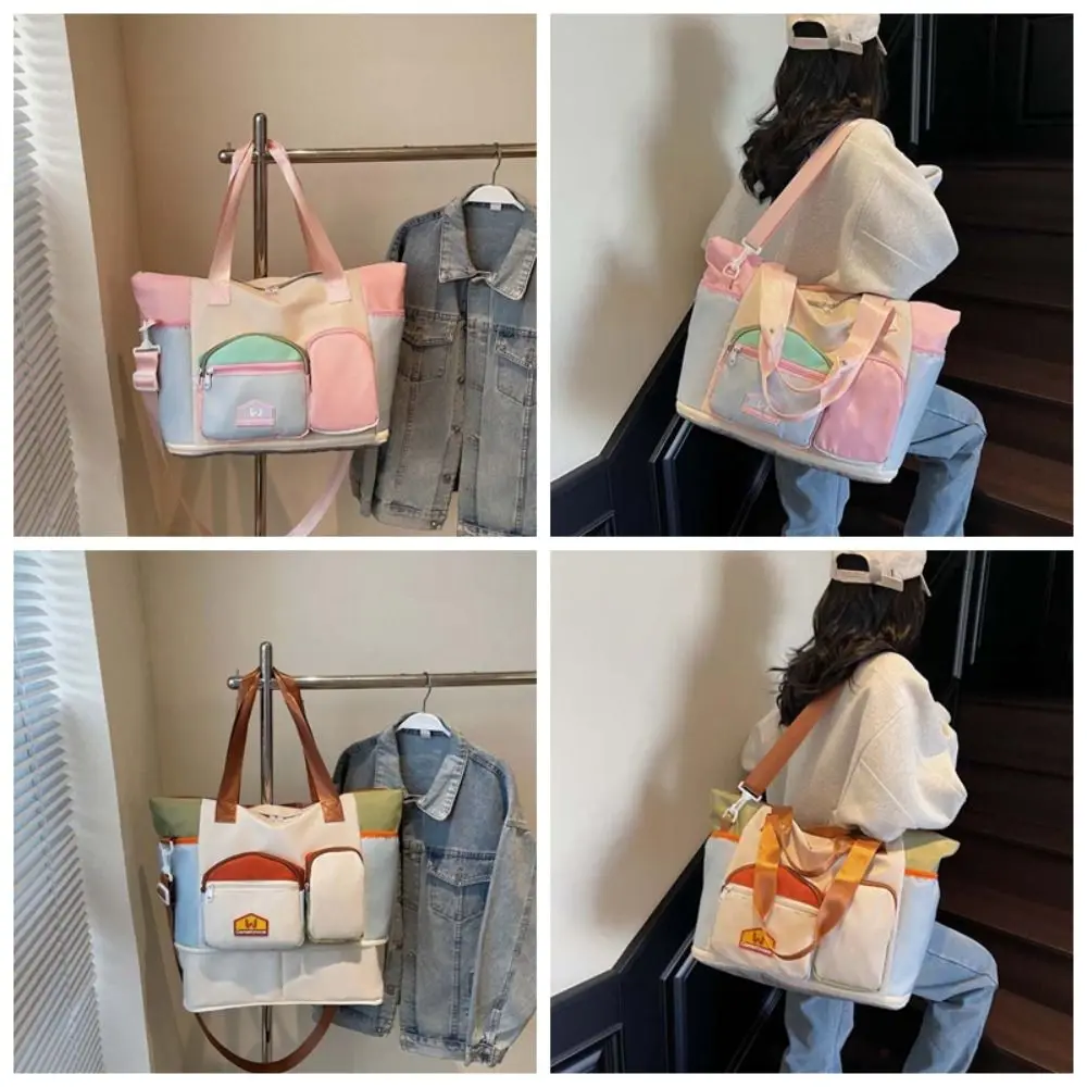 حقيبة سفر قابلة للتوسيع من قماش أكسفورد بألوان متباينة وقابلة للطي بسعة كبيرة وحقيبة لياقة بدنية وحقيبة يوجا من البوليستر