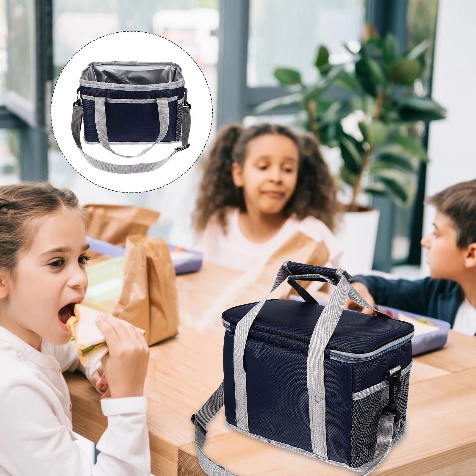 

Waterproof Lunch Oxford Cloth Bento Bag Portable Thermal Tote Bag Multi Layer Heat Preservation Fresh Storage Carry Dark Blue