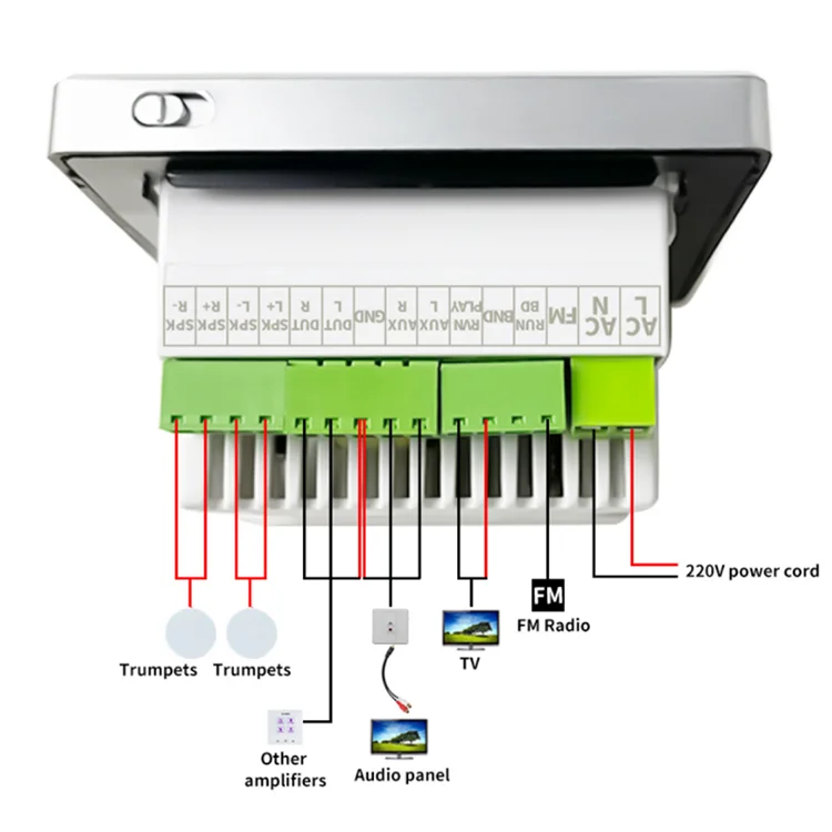 Sistema de música de fondo interior para casa, Hotel, arquitectura, apartamento, Villa, conexión de diente azul, amplificador de pared con tecla