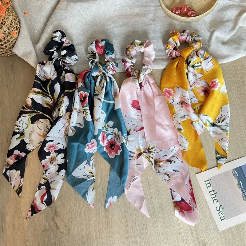 Bohemian Women Hairs Scrunchies Ponytail Holder Floral Print Hair Bands Hairs Ribbon Elastic Hair Bands Lady Hair Accessories