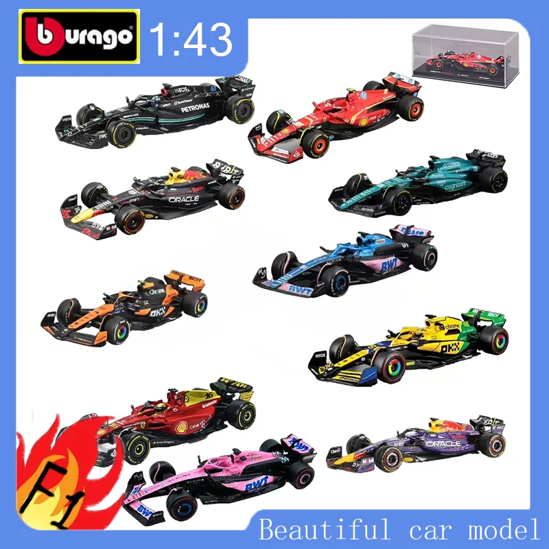 

Bburago 1:43 F1 Miniature Static Alloy Racing Formula Die Cast SF24 RB20 RB19 W15 W14 MCL38 A523 ARM23 Red Bull Mercedes New