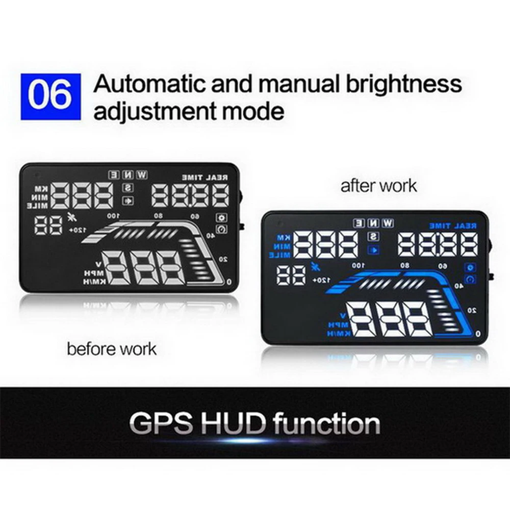 Carro hud display multi cor hud gps pára-brisa projetor universal novo q7 5.5 "medidores de velocidade painel aviso sobrevelocidade