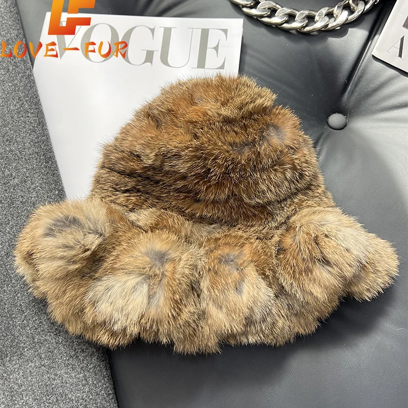 

New Real Rabbit Fur Fisherman's Hat For Women Winter Warm Rabbit Fur Caps Soft Natural Rabbit Fur Hats Female Fashion Fur Cap