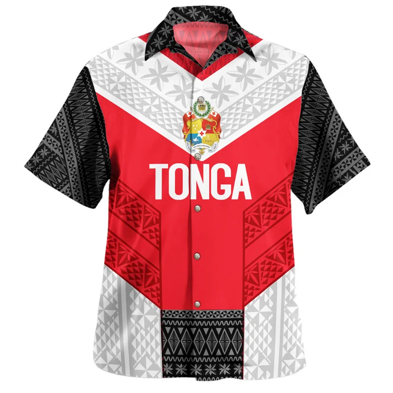 3D The Kingdom Of Tonga National Flag Printing Shirts Tonga Emblem Coat Of Arm Graphic Short Shirts Men Harajuku Clothing Shirts