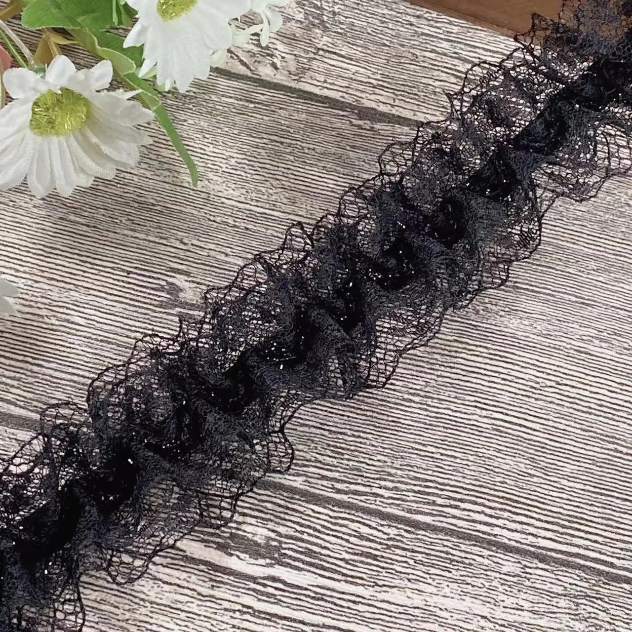 4cm Wide White Black Mesh Stretch Wrinkle Lace Fabric Needlework Elastic Trim Ruffle Pet Doll Clothes DIY Sewing Guipure Decor