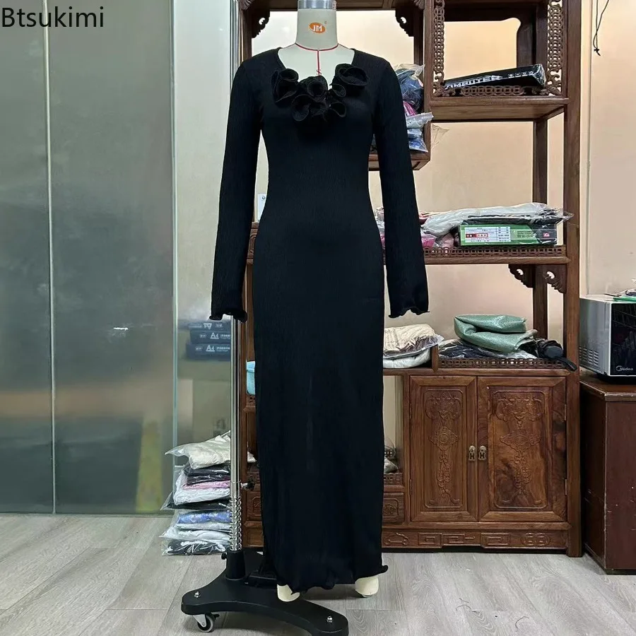 Robe longue à col en v pour femmes, belle robe chemisier transparente à manches longues, robes élégantes de couleur unie à la mode