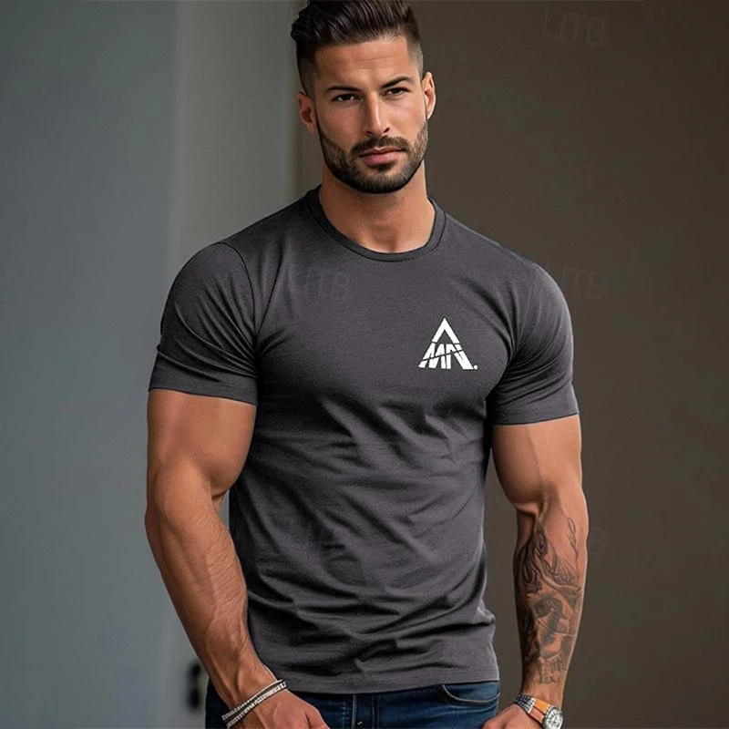 Minimalist Men's Solid Color T-Shirt Top Oversized Fitness Muscle T-Shirt Apparel Casual O-Neck Short Sleeve Clothing Menswear