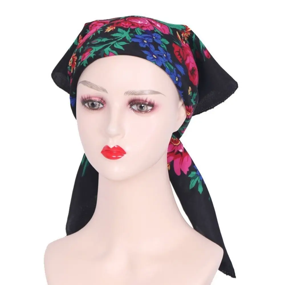 Polyester Rose Flower Print Head Scarf High Quality Square Ethnic Style Twill Printed Scarf Shawl Sunscreen Square Shawl