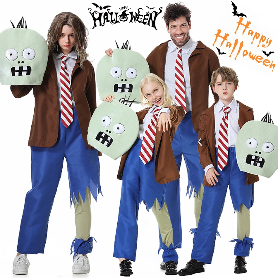 

Parent Child Halloween Cosplay HOT Game Plant Zombie Long Sleeve Outfit Kids Carnival Role Play Performance Clothes for Boy Girl