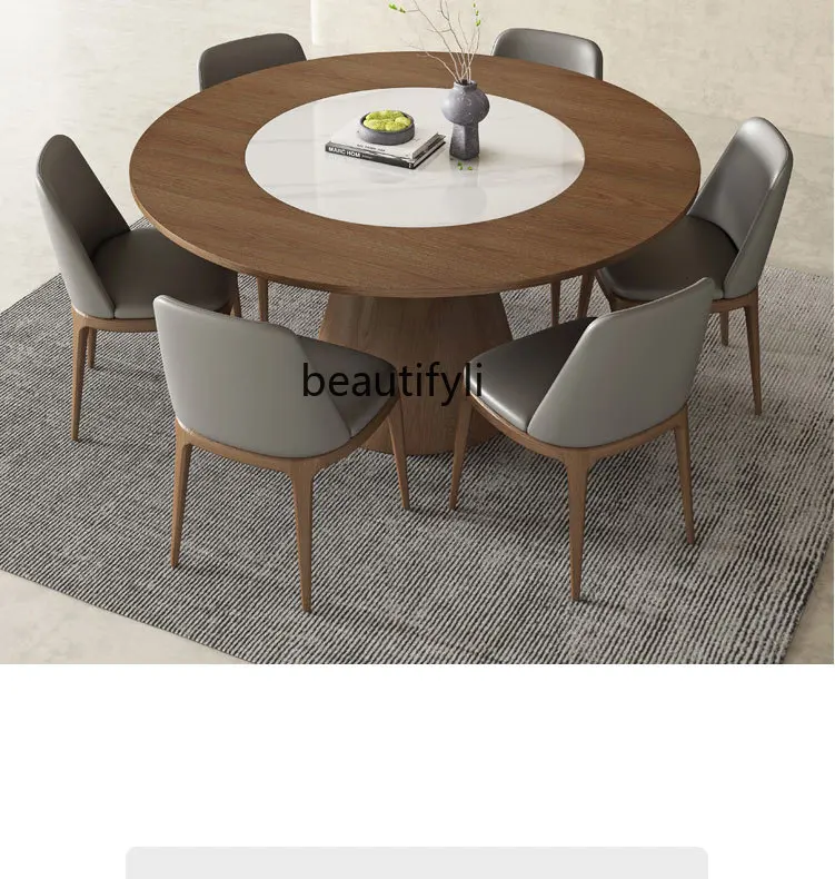 Modern Minimalist Italian Large round Table Minimalist Solid Wood Dining Tables and Chairs Set Household Dining Table