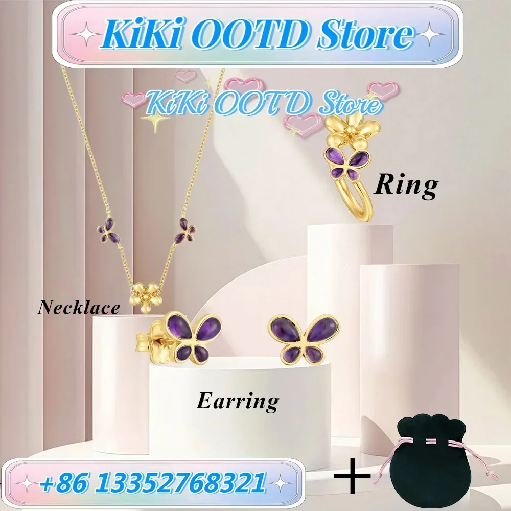 

2025 New Style Stone Crafts Fashion Span Advanced Butterfly Necklace Earrings Ring for Women Daily Wear Jewelry Gifts