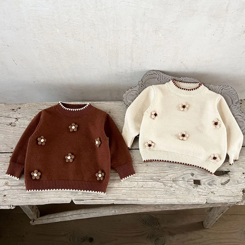 2024 New Autumn Baby Girls Knitted Clothes Newborn Baby Girls Sweater Toddler Baby Girl Knitting Pullover Tops Kids Sweater