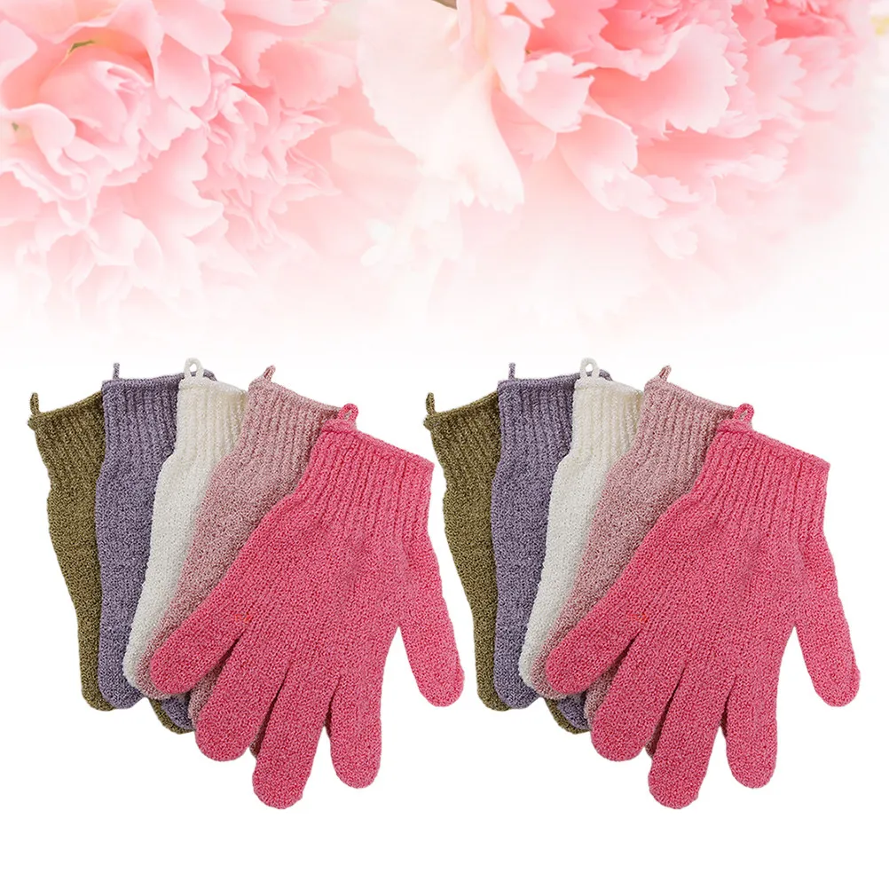 

5Pairs Exfoliating Scrub Gloves for Shower Body Spa Massage Polyester Bath Gloves Easy Wash Machine Dry Quick Stretchy One Size