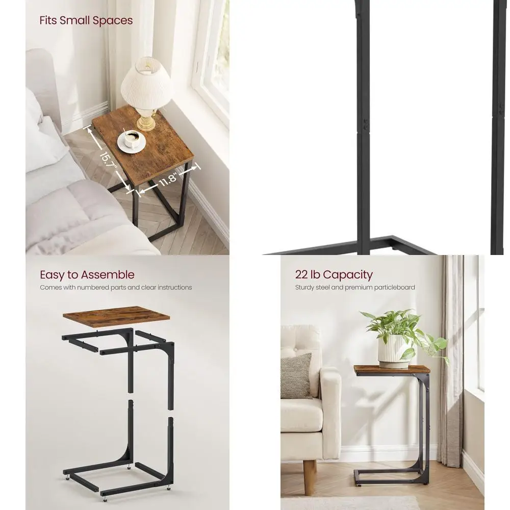 

C-Shaped End Table Set of 2, Small Side Table for Couch, Sofa Table with Metal Frame for Living Room, Bedroom, Bedside, Rustic B