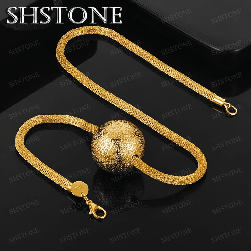 

45cm 18k Gold Frosted Bead Ball Necklace 4mm Chain Women Trend Party Birthday Gift Engagement Wedding Fashion Exquisite Jewelry