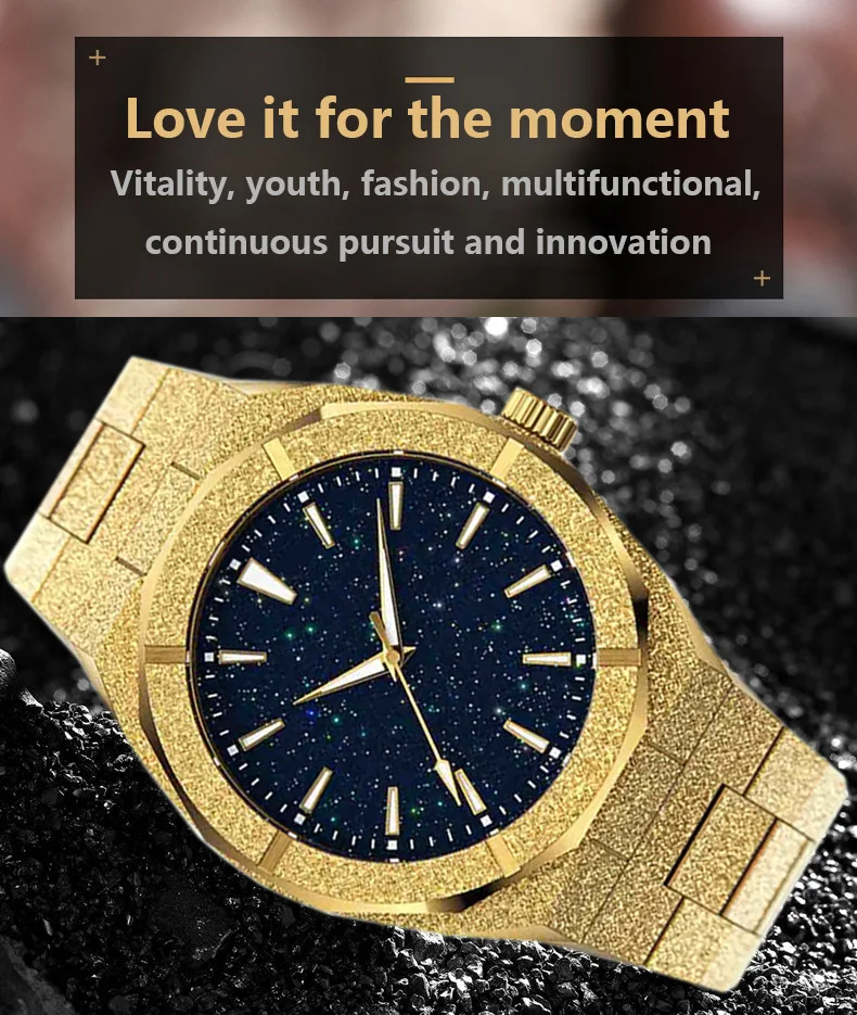Luxuriöse Goldene Quarzuhren für Herren Hochwertige Edelstahl-Geschäftsuhr Wasserdichte Leuchtende Schmuck-Armbanduhr