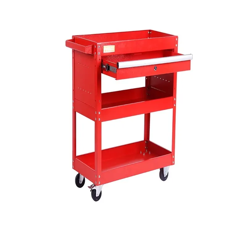 Utility warehouse workshop tools storage cart tool display cart with wheels 3 tiers trolley for tools with drawer