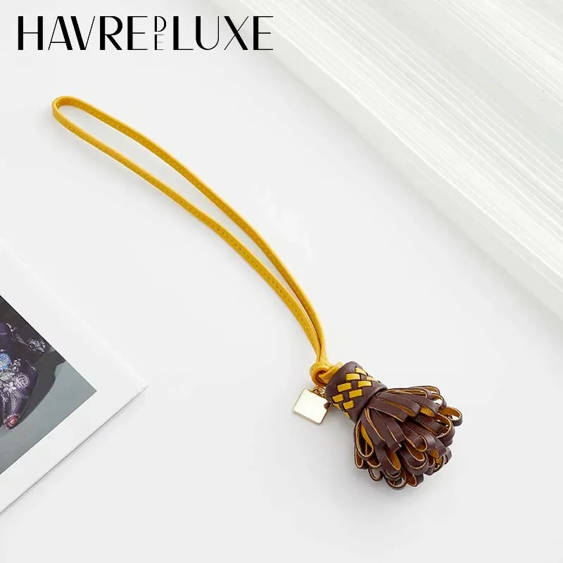 Tassel flower bag charm for women's bag handmade genuine leather fashion high-end leather keychain bag accessories