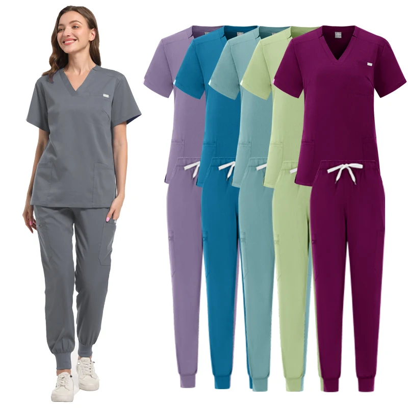 Surgical Uniforms Medical Nurse Scrub Set Woman Beauty Salon Workwear Clinical Scrub Top Jogging Pants Doctor Nursing Tunic Suit