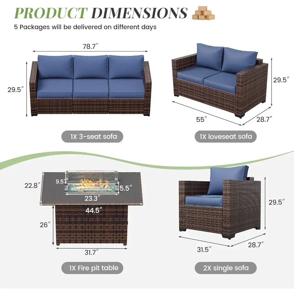 Fire Pit Table 8 Pieces Patio Furniture Set Thickened Cushions & Waterproof Covers Outdoor Patio Furniture Outdoor Heating