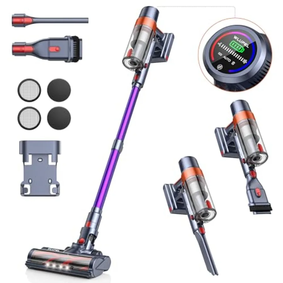 

38Kpa Cordless Vacuum Cleaner 450W Cordless Vacuum Cleaner Up to 55 Mins Runtime with 1.5L Dust CupandLED Display Purple