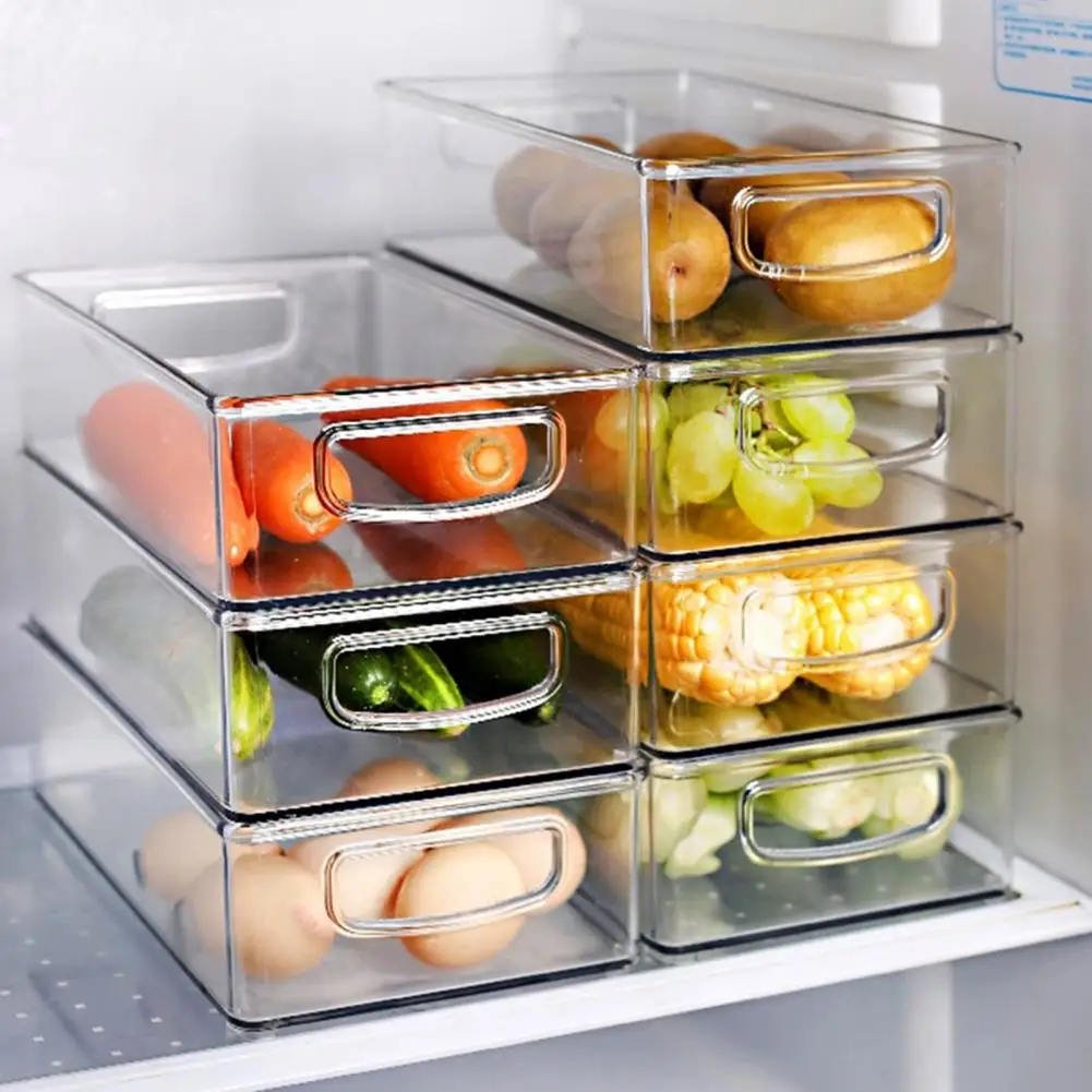 Storage Bins Refrigerator Organizer Bins Thicker High Visibility Transparent Pantry Fridge Freezer Food with Handle for Home