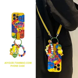 Nuovo adatto per iPhone 16 custodia per telefono con ciondolo anatra gialla 15promax Graffiti 14 promax Crossbody 13 12 protezione a copertura totale 11