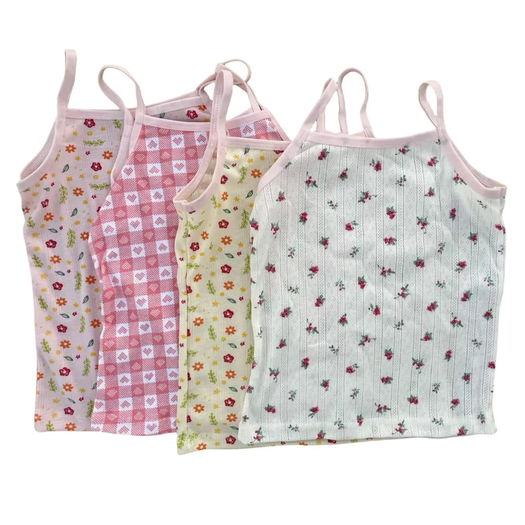 

3pcs/Lot Breathable Cotton Floral Singlet Tank Tops for Girls Soft Solid Undershirts for Kids Baby Girl Size 3-10T