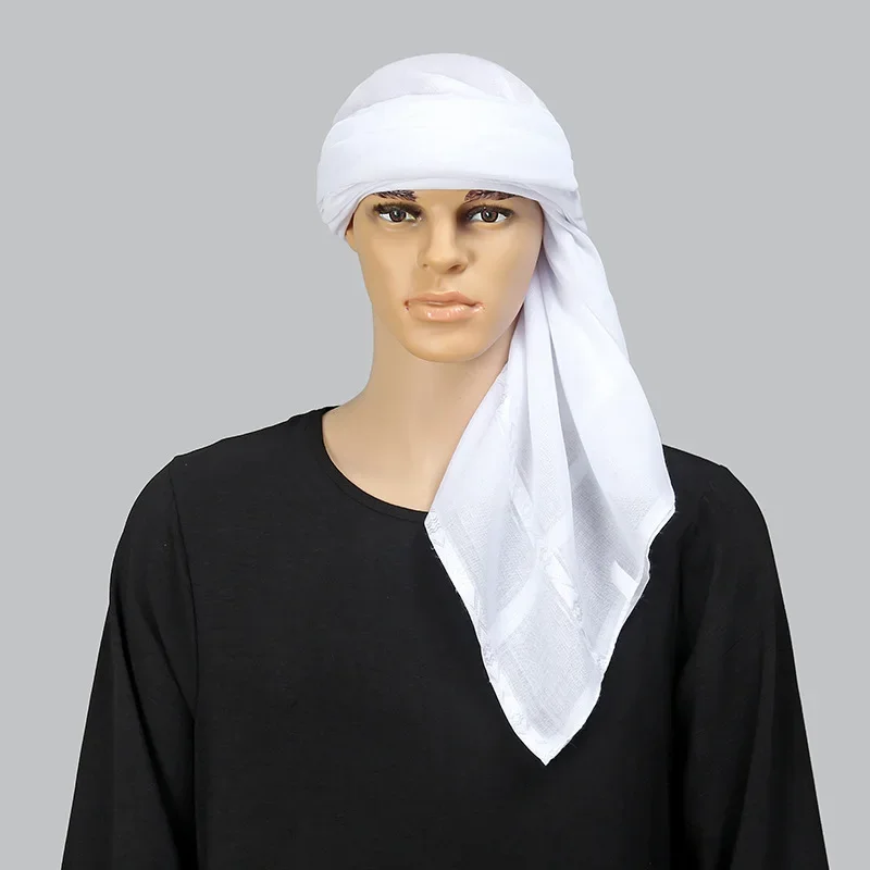 Islam White Square Scarf Men Shemagh Arab Headwear Hijab Wrap Turban Arabic Headcover Muslim Keffiyeh Prayer Turbante Bandanas