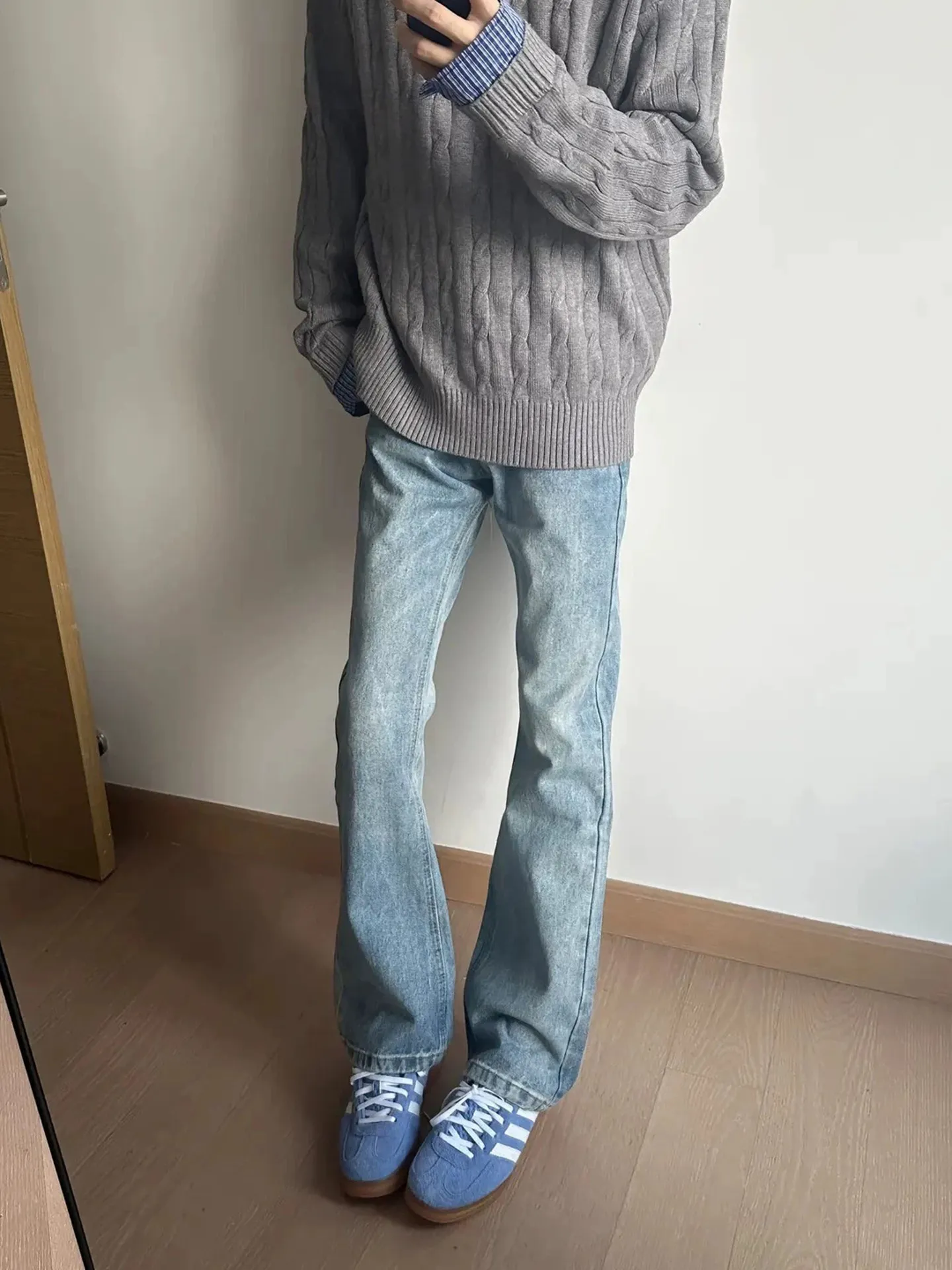 Calça Jeans Slim Fit Azul Masculina e Feminina, Perna Reta, Moda Urbana, Calça Longa Afunilada, Estilo Jovem Casual, Cintura ...